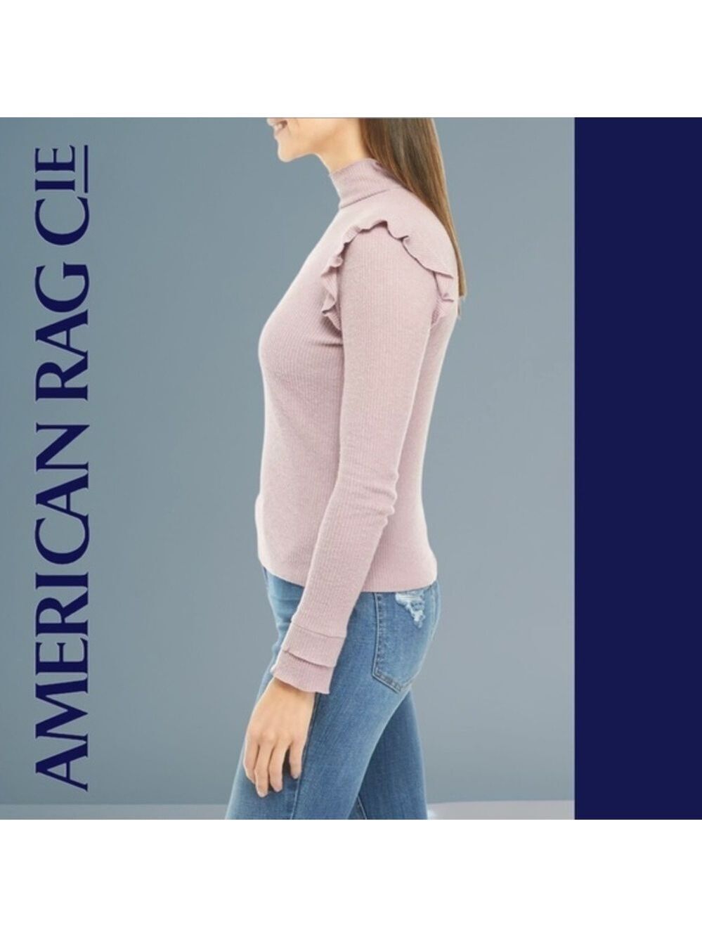 AMERICAN Rag Ribbed Long Sleeve Lettuce-Edge Top - Picture 2 of 14